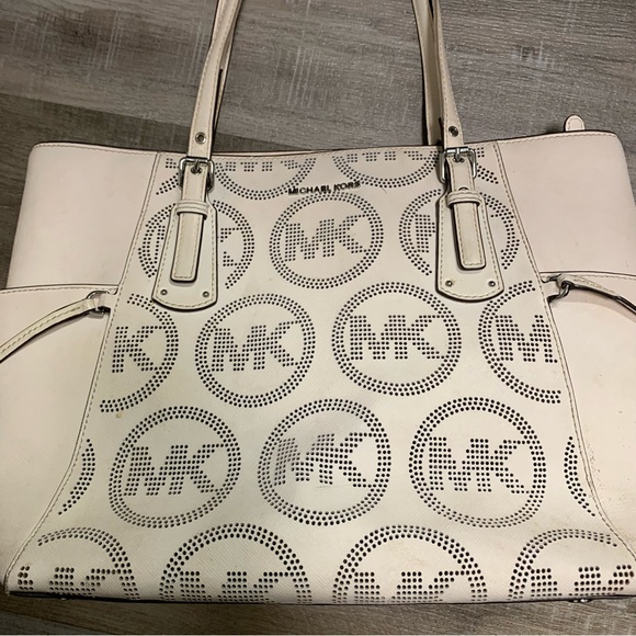 Michael Kors Voyager East West Tote Bag Optic White Die Cut Logo & Wallet - Picture 2 of 14